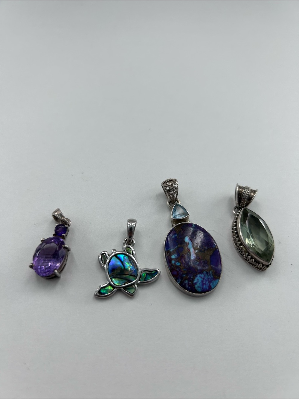 Sterling Silver Multi-Gemstone Pendant Necklace Collection - Purple, Blue, Green